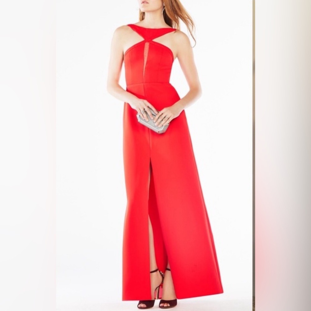 BCBGMAXAZRIA ANGIE CUT OUT FRONT SLIT GOWN MAXI DRESS SIZE 10